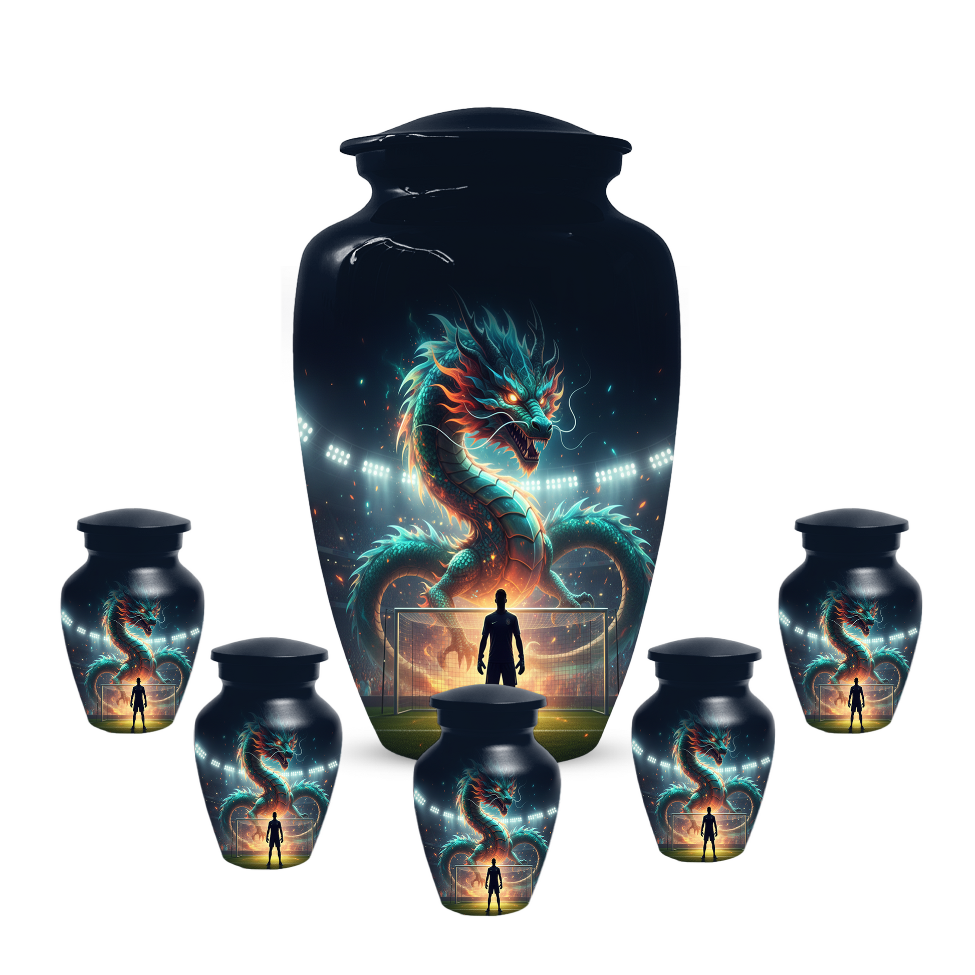Dragon Soccer Urn for Human Ashes, Personalized Cremation Urn for Dad
