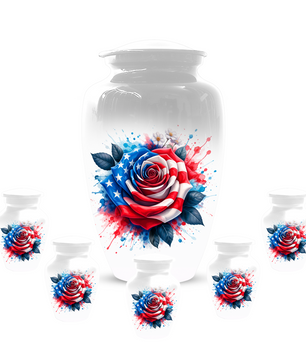 American Flag Rose Urn for Ashes, Patriotic Memorial Urn, Veteran Cremation Urn