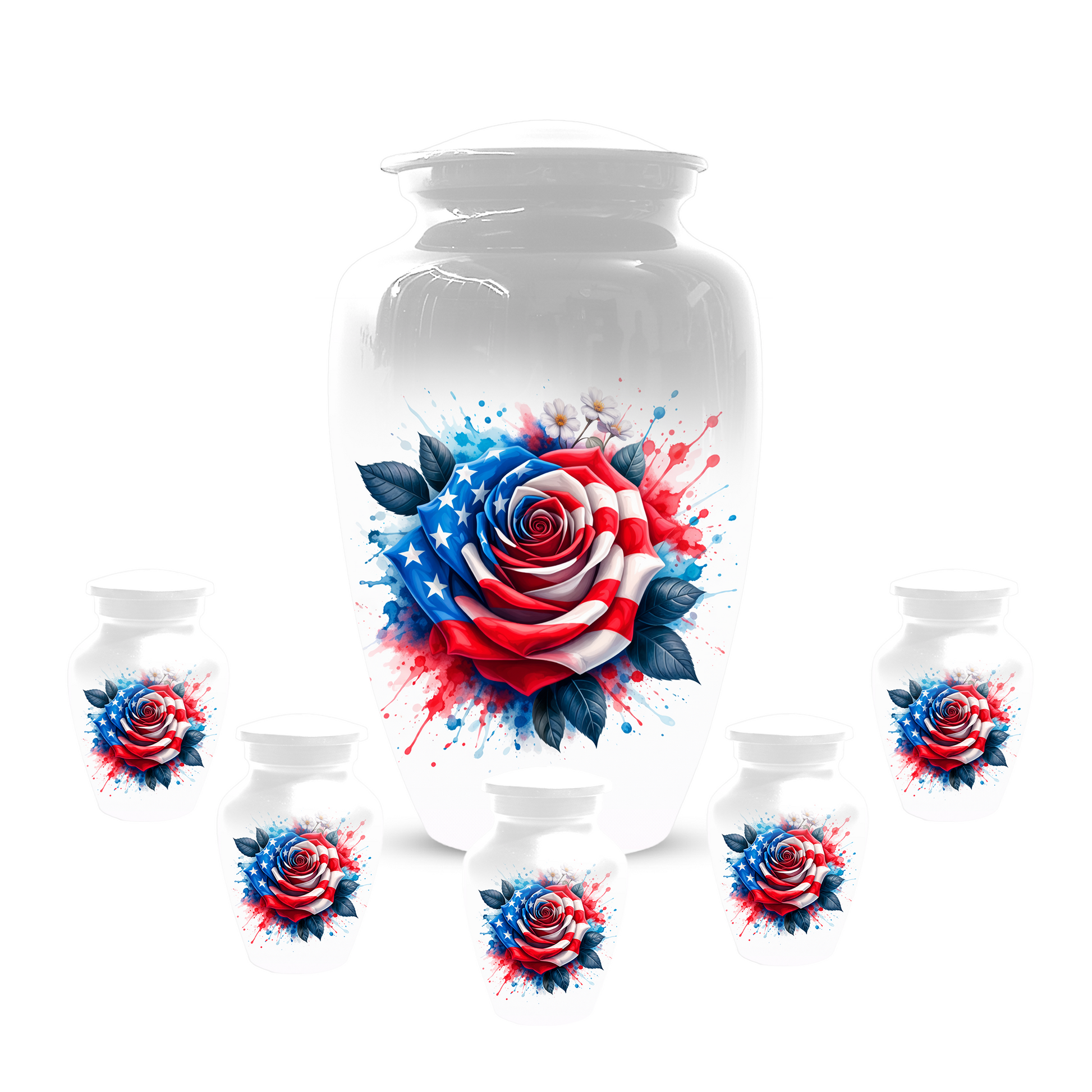 American Flag Rose Urn for Ashes, Patriotic Memorial Urn, Veteran Cremation Urn
