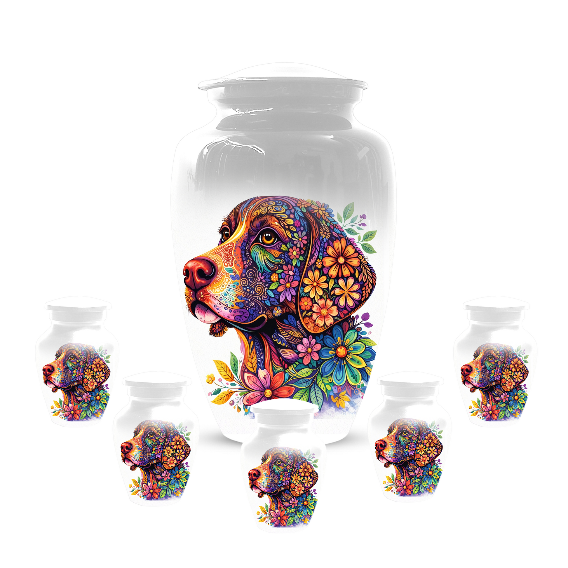 Personalized Dog Cremation Urn for Ashes | Custom Pet Memorial Urn | Colorful Floral Dog Urn |