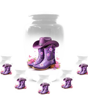 Personalized Cowgirl Cremation Urn for Mom | Purple Cowboy Boots Memorial Urn for Human Ashes