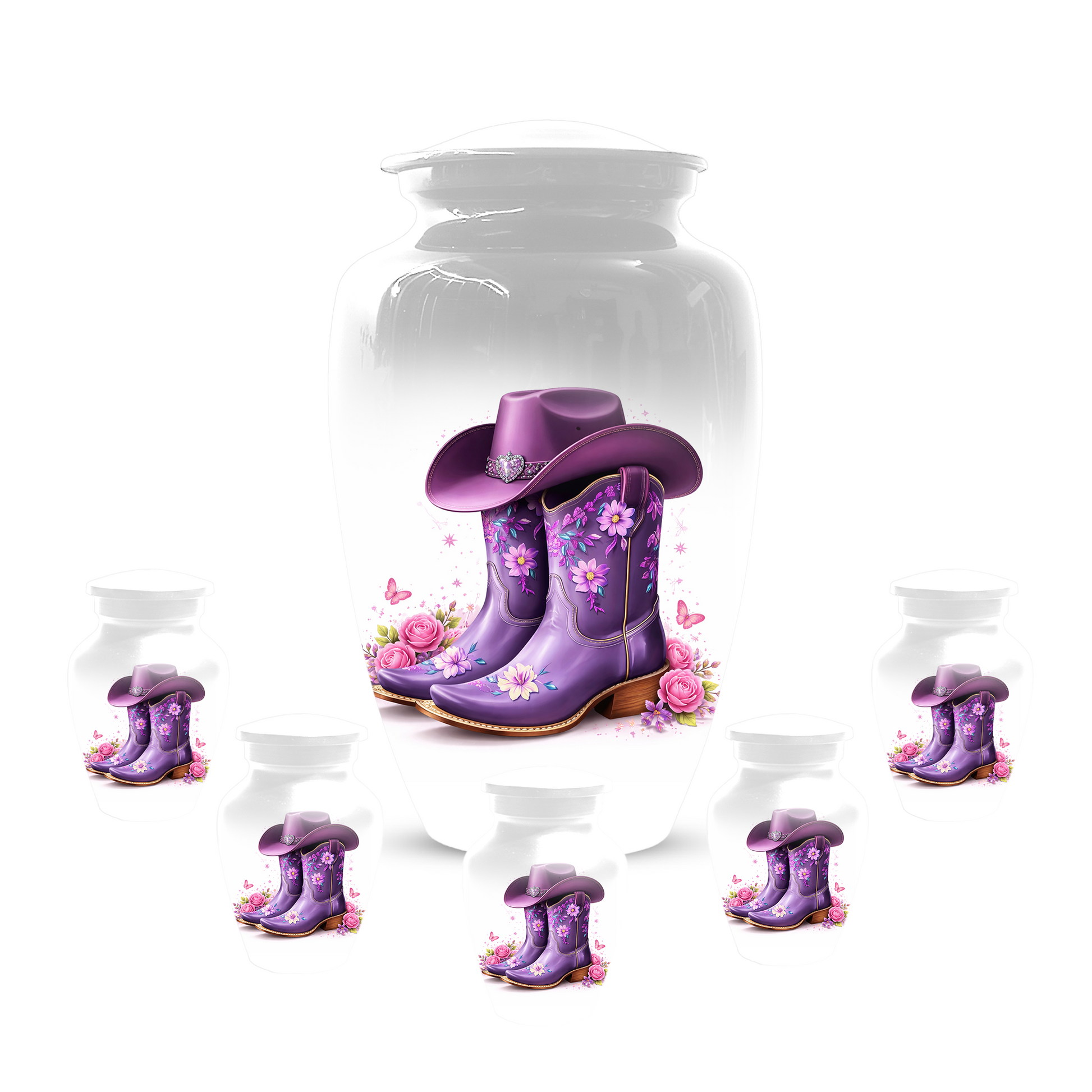 Personalized Cowgirl Cremation Urn for Mom | Purple Cowboy Boots Memorial Urn for Human Ashes