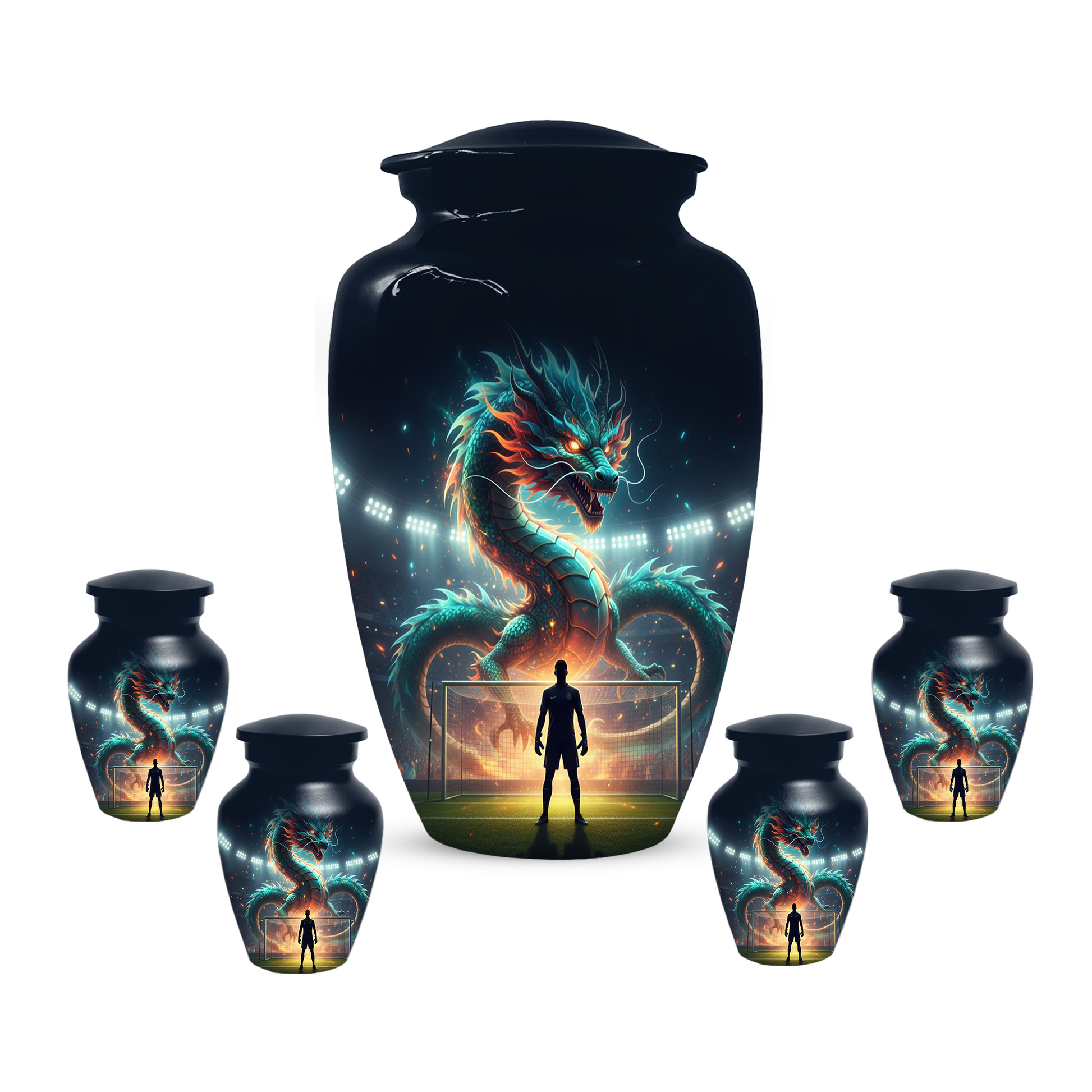 Dragon Soccer Urn for Human Ashes, Personalized Cremation Urn for Dad