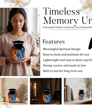 Personalized Adult Cremation Urn for Ashes, Fire and Ice Tiger and Dragon Memorial Urn