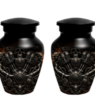 Skull Biker Urn for Ashes -  Personalized Motorcycle Memorial for Dad