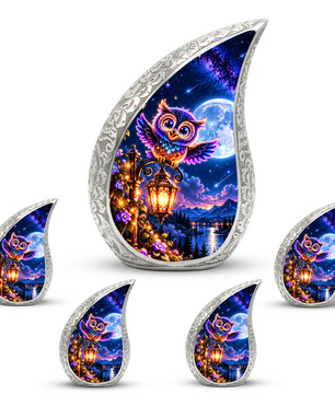 Owl Urn for Ashes, Colorful Owl Cremation Urn with Moon