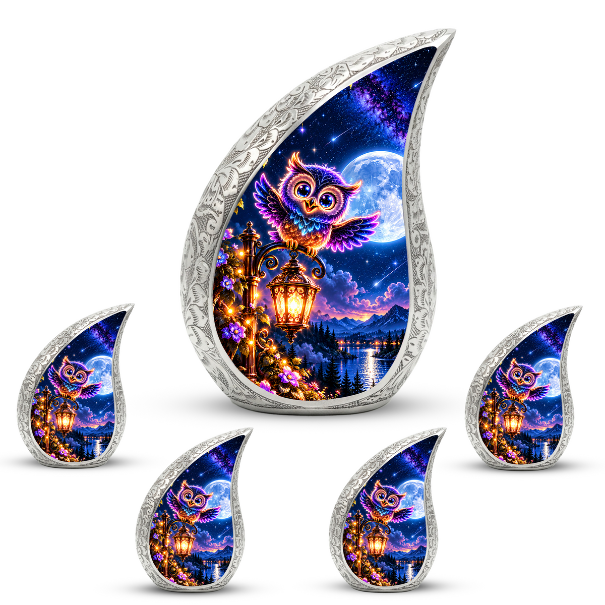 Owl Urn for Ashes, Colorful Owl Cremation Urn with Moon