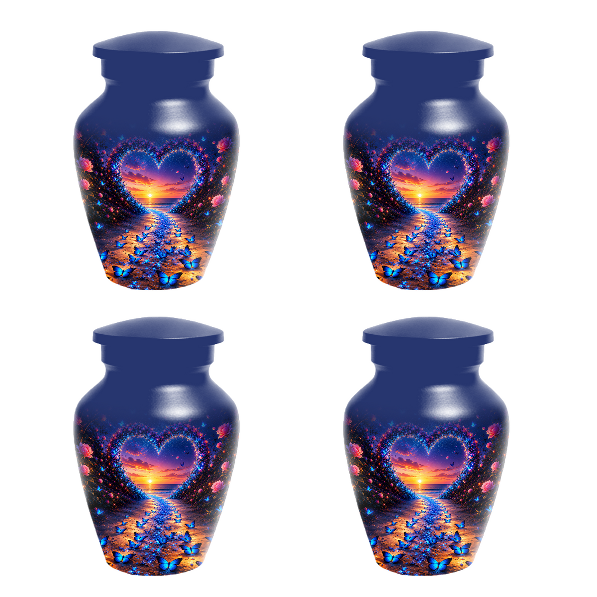 Blue Butterfly Cremation Urn for Ashes - Heart Beach Sunset Keepsake Urns
