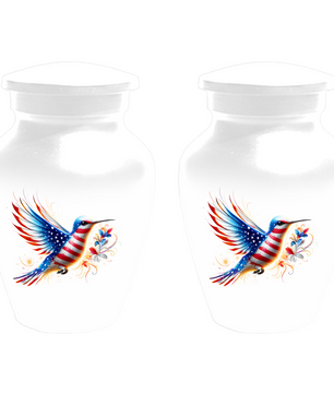 Patriotic Hummingbird Urn for Ashes, American Flag Cremation Urn