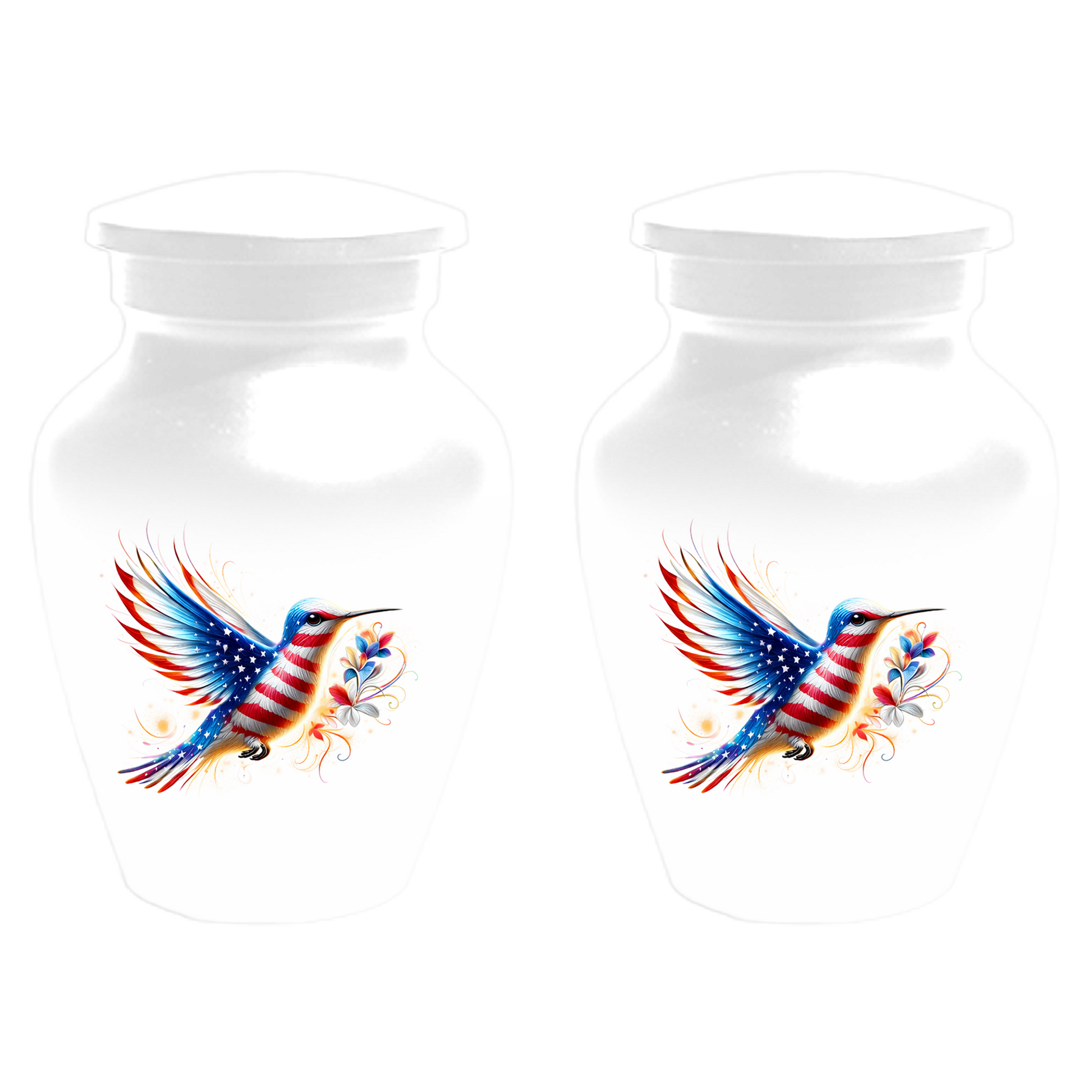 Patriotic Hummingbird Urn for Ashes, American Flag Cremation Urn