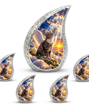 Angel Cat Cremation Urn for Ashes, Winged Cat Memorial Urn, Adult Aluminum Urn
