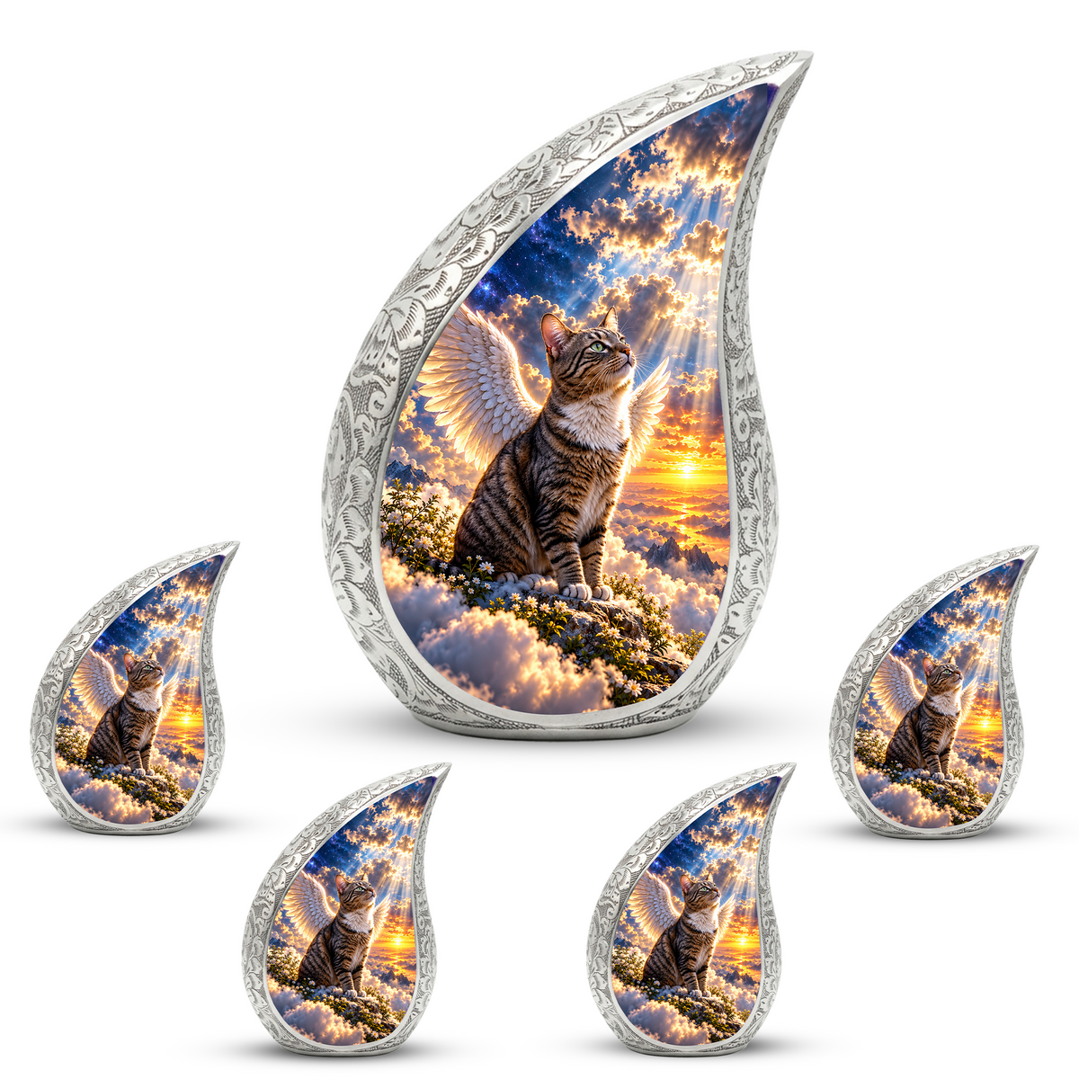 Angel Cat Cremation Urn for Ashes, Winged Cat Memorial Urn, Adult Aluminum Urn