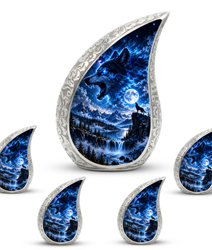 Wolf Adult Urn for Ashes, Blue Wolf Cremation Urn for Human Ashes