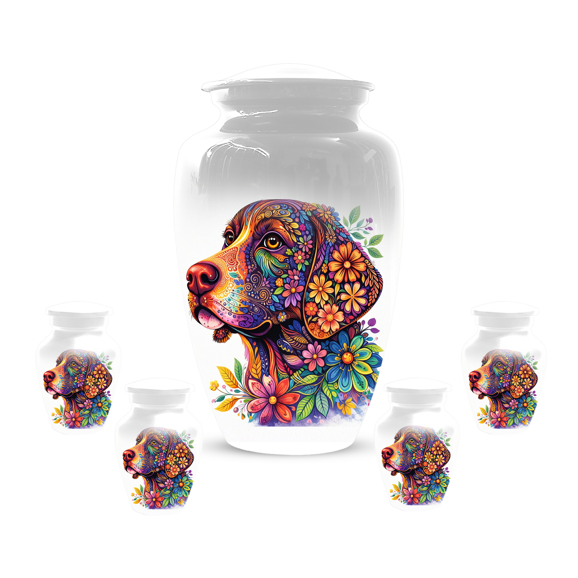 Personalized Dog Cremation Urn for Ashes | Custom Pet Memorial Urn | Colorful Floral Dog Urn |