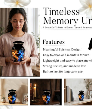 Butterfly Cremation Urn for Adult Ashes, Blue and Gold Butterflies Memorial Urn