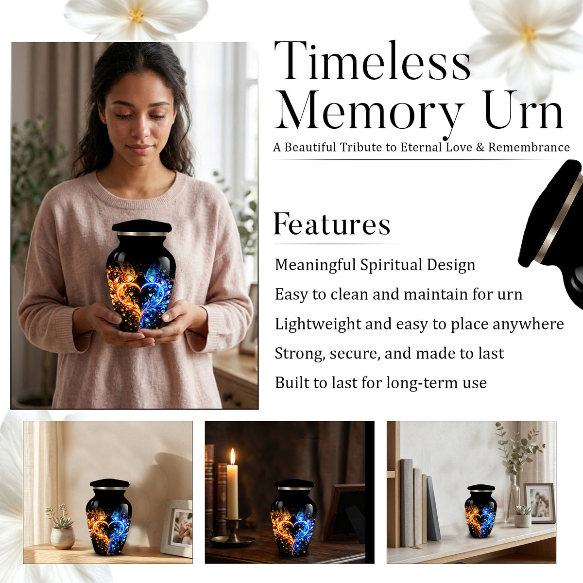 Butterfly Cremation Urn for Adult Ashes, Blue and Gold Butterflies Memorial Urn