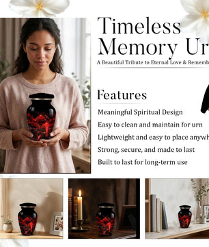 Red Rose Cremation Urn – Romantic Memorial Adult Urn for Ashes with Sunset Design