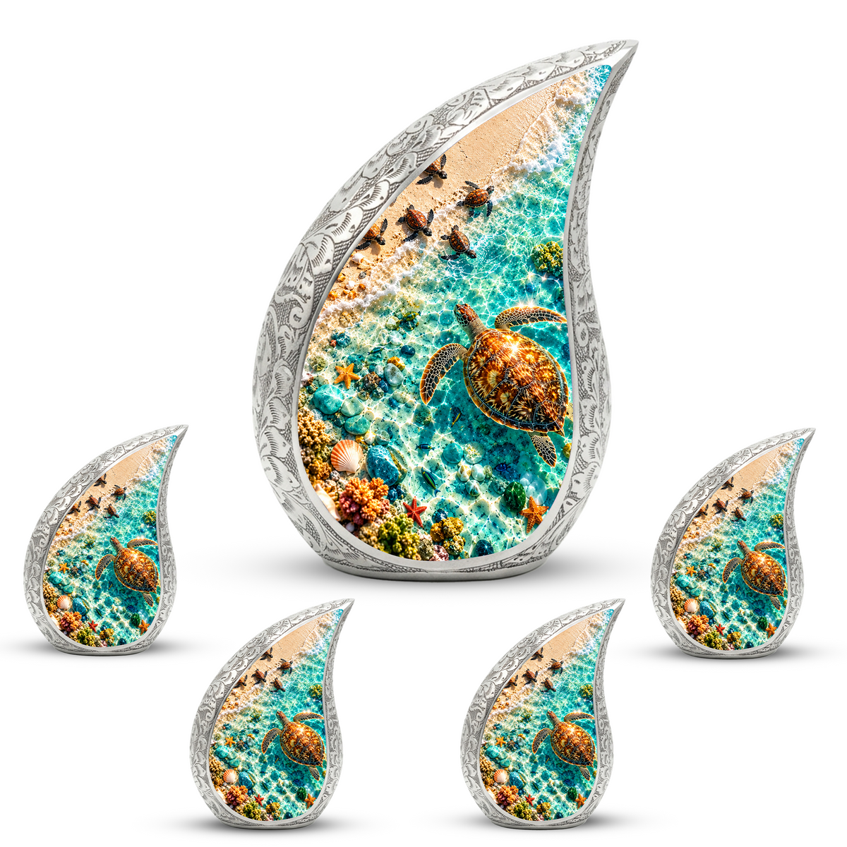Sea Turtle Cremation Urn for Ashes, Ocean Beach Adult Memorial Urn