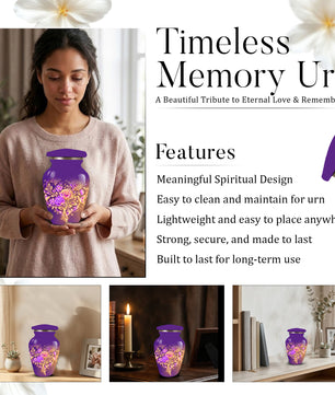Purple Rose & Butterfly Cremation Urn for Ashes | Personalized Floral Memorial Urn | Handmade Adult Urn for Human Ashes