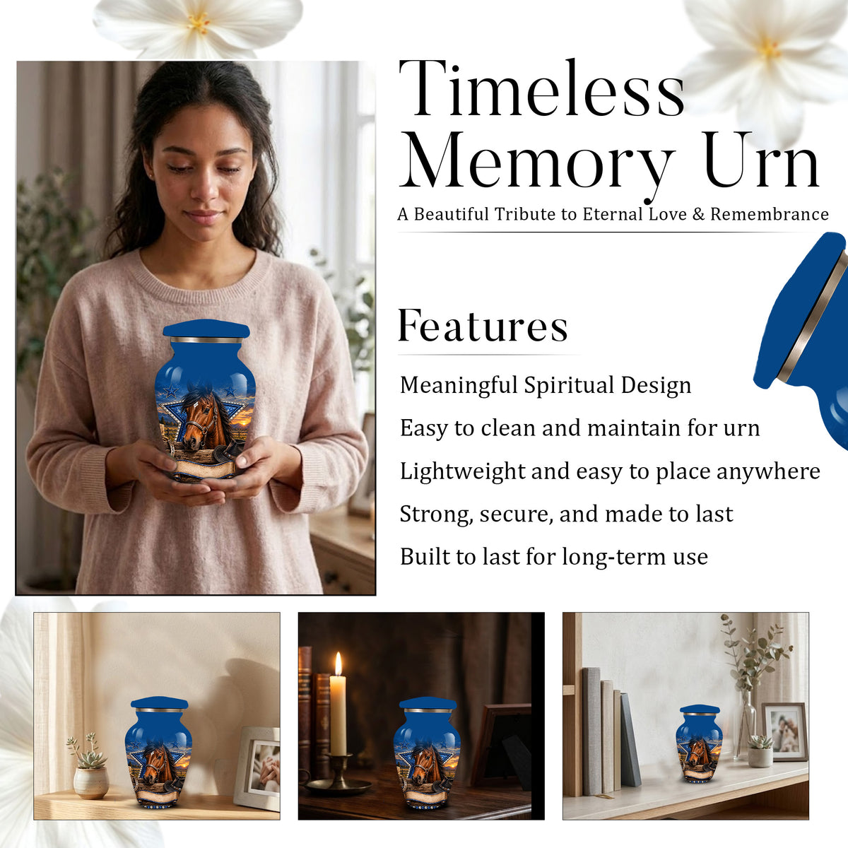 Adult Cremation Urn for Ashes – Western Cowboy Horse Adult Urn, Personalized Adult Memorial Urn