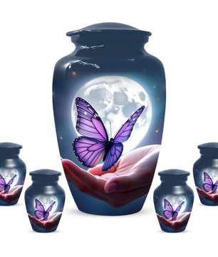 Beautiful Moon Purple Butterfly Urn for Human Ashes | Purple Butterfly Moonlight Cremation Urn