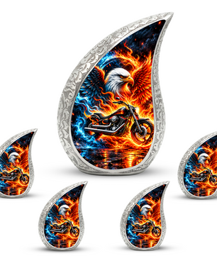Motorcycle Cremation Urn for Ashes, Eagle Fire Memorial Urn