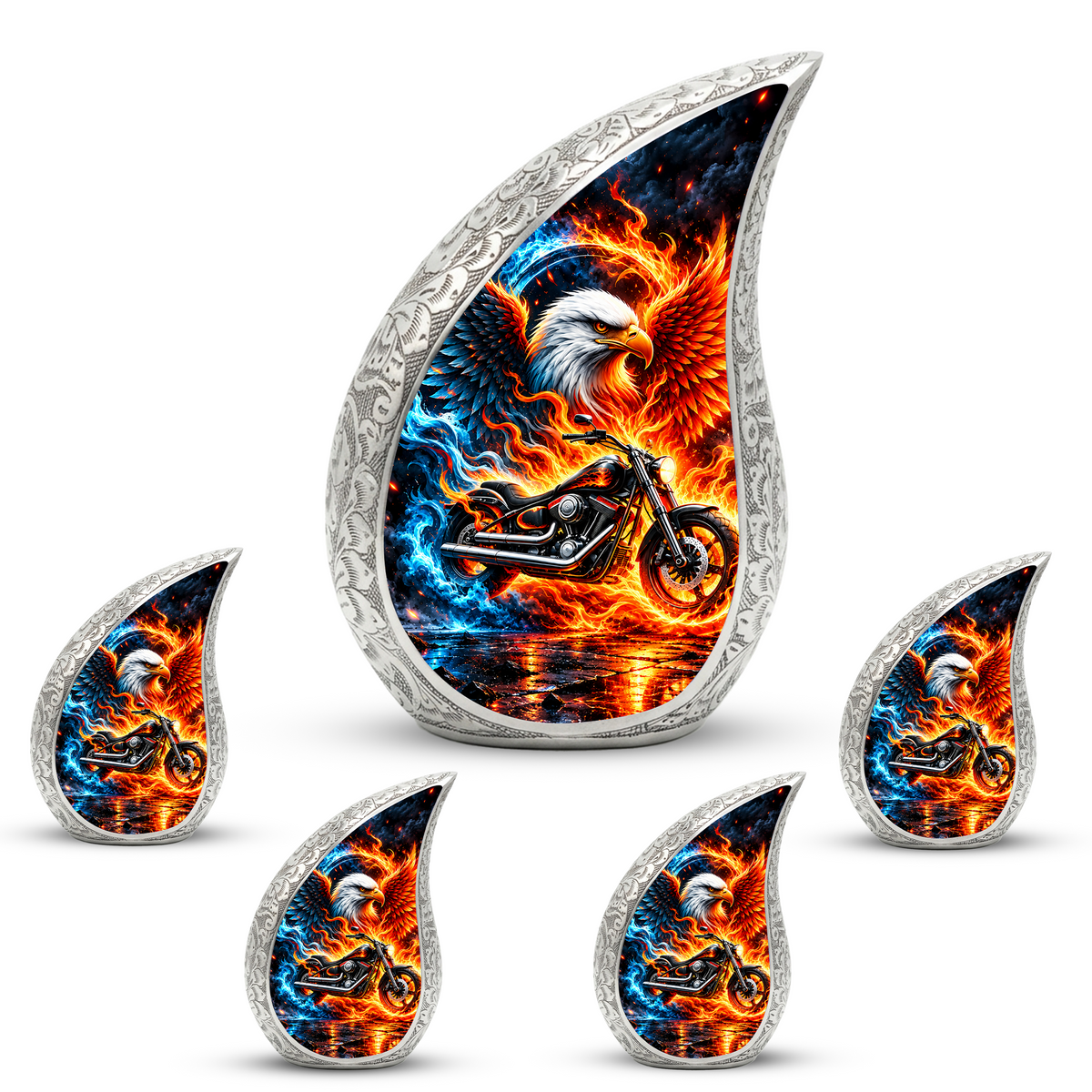 Motorcycle Cremation Urn for Ashes, Eagle Fire Memorial Urn