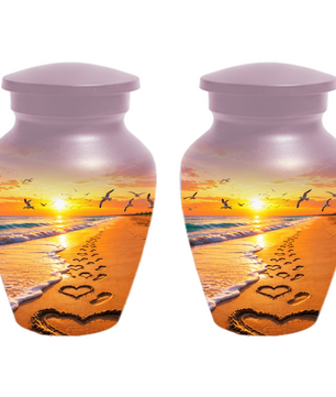 Beach Scene Urn For Ashes - Customizable Ocean Themed Heart Cremation Urns For Adults