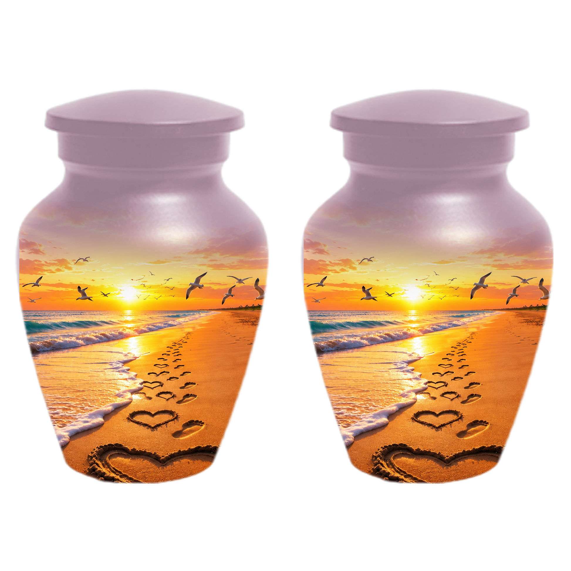 Beach Scene Urn For Ashes - Customizable Ocean Themed Heart Cremation Urns For Adults