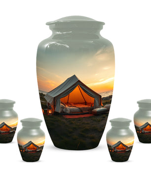 Camping Memorial Urn for Ashes – Personalized Sunset Glamping Cremation Urn for Mom& Dad