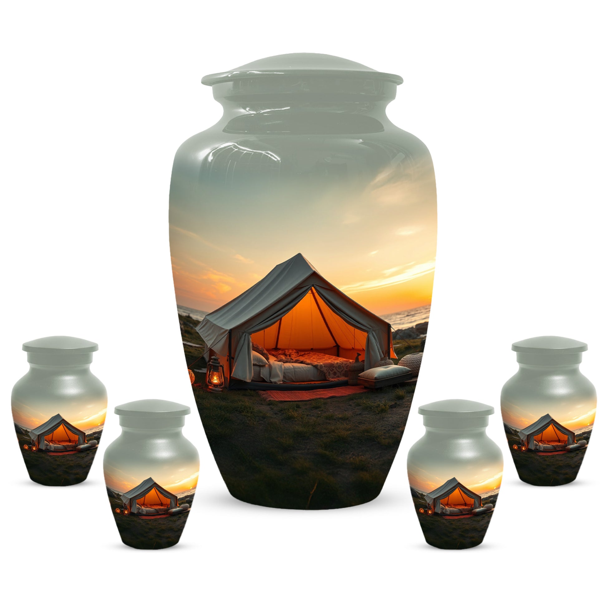 Camping Memorial Urn for Ashes – Personalized Sunset Glamping Cremation Urn for Mom& Dad