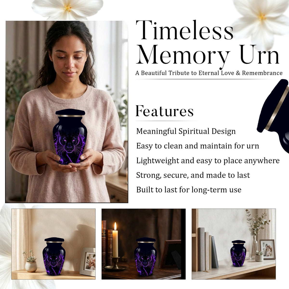 Black Panther Cremation Urn for Ashes | Personalized Panther Memorial Urn | Purple Panther Adult Urn