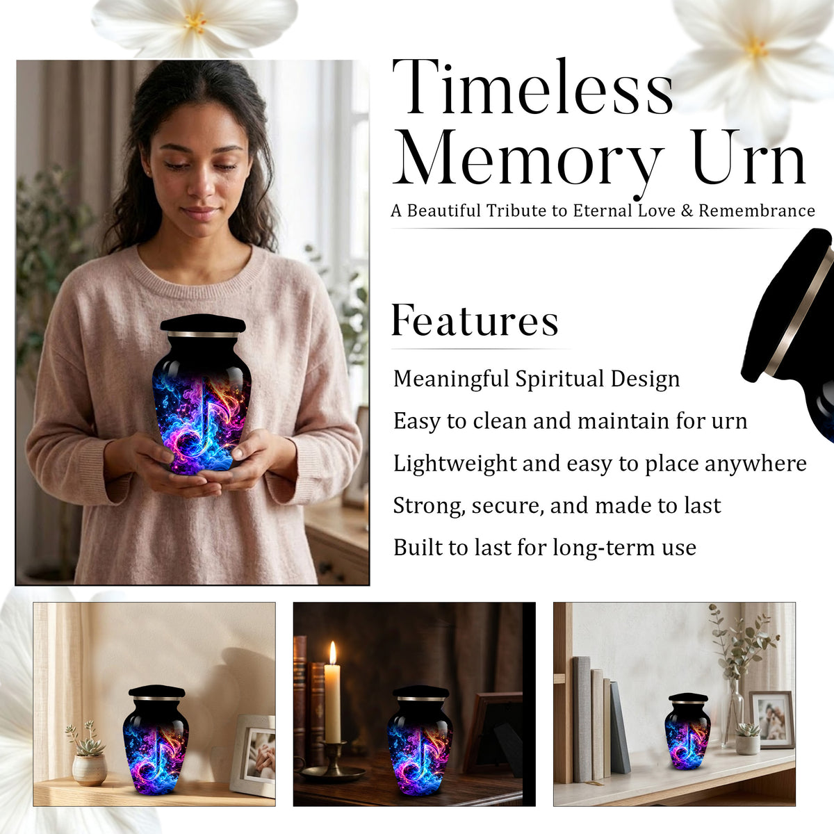 Musical Note Cremation Urn for Adult Ashes, Colorful Galaxy Music Memorial Urn, Adult Cremation Urn with Glowing Neon Treble Clef Artwork