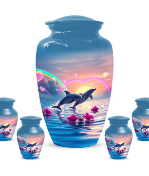 Dolphin Urn for Ashes - Personalized Ocean Sunset Memorial for Mom | Rainbow Cremation Urns for Mother