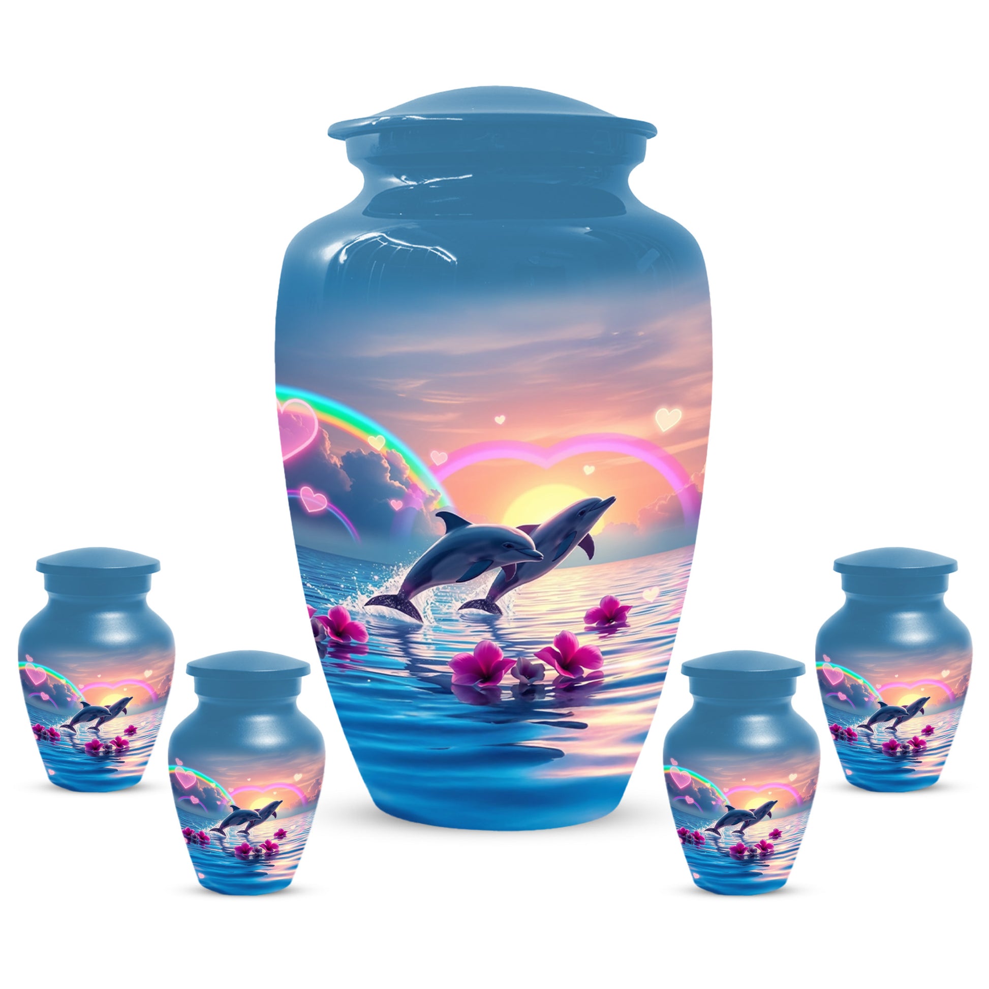 Dolphin Urn for Ashes - Personalized Ocean Sunset Memorial for Mom | Rainbow Cremation Urns for Mother