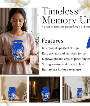 Personalized Adult Cremation Urn for Ashes, Custom Wolf and Eagle Memorial Urn, Blue Moonlight Fantasy Wildlife Design