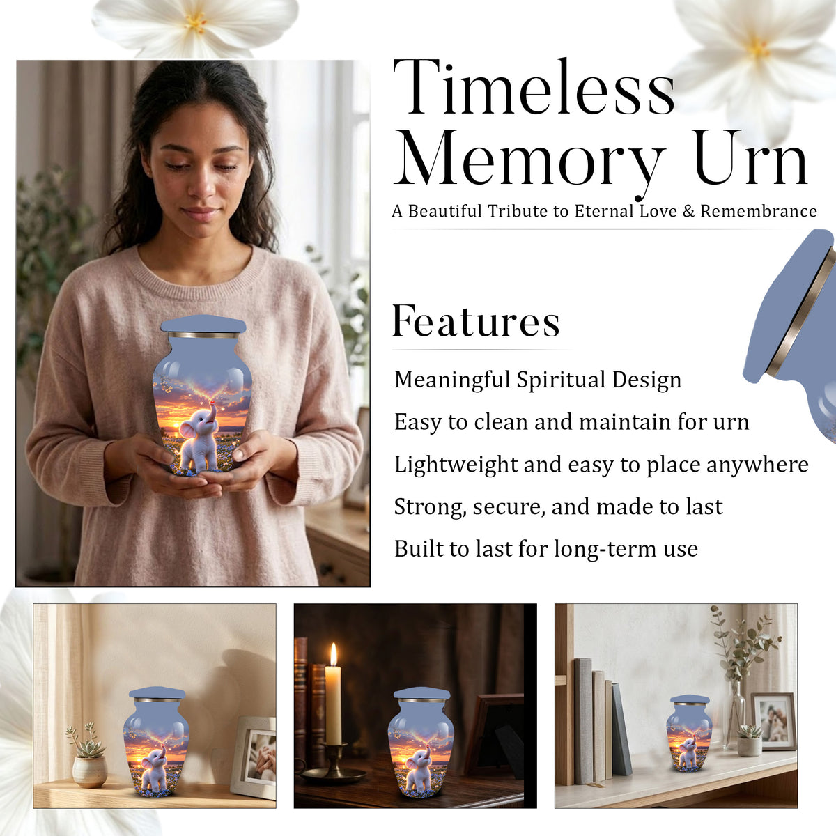 Elephant Cremation Urn for Ashes | Personalized Elephant Memorial Urn | Cute Elephant Urn