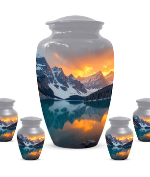 Mountain Lake Sunset Adult Urn for Human Ashes | Scenic Adult Cremation Urn