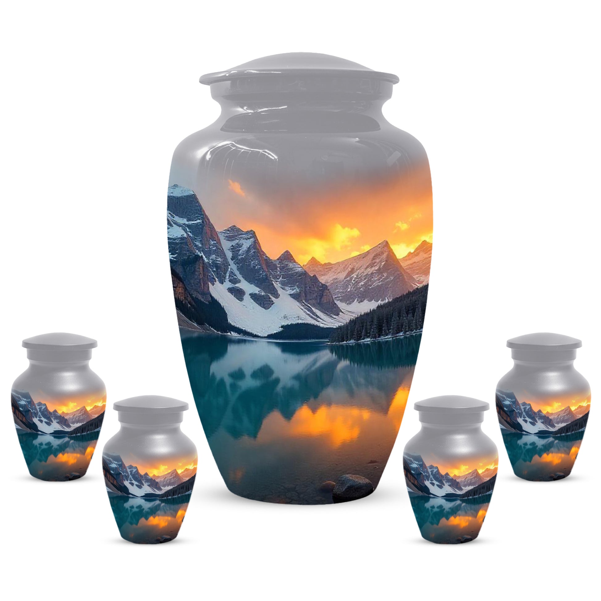 Mountain Lake Sunset Adult Urn for Human Ashes | Scenic Adult Cremation Urn