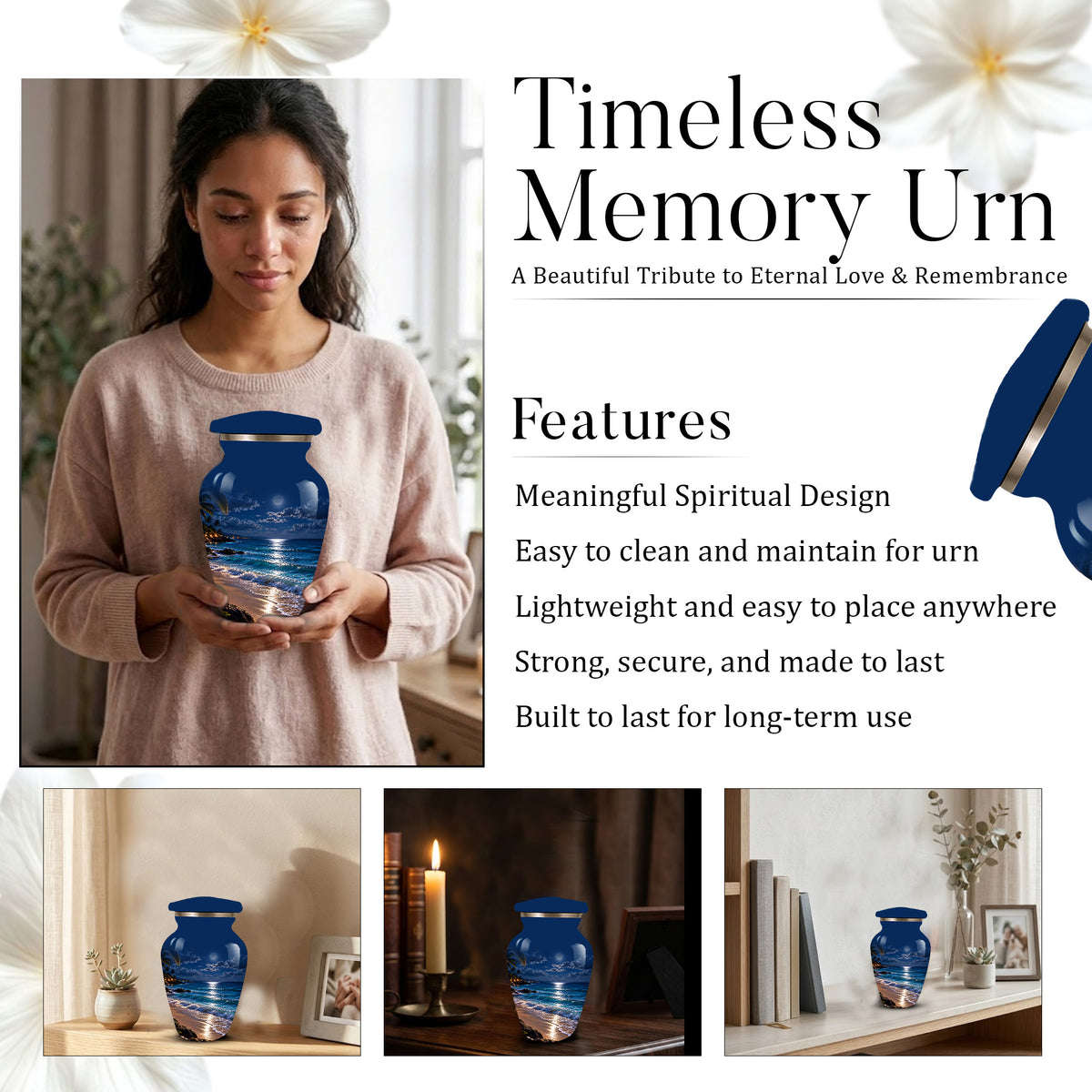 Moonlit Beach Memorial Urn, Ocean Wave Urn ,Adult Cremation Urn for Ashes
