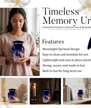 Personalized Adult Cremation Urn for Ashes, Custom Horse Memorial Urn, Black Horse with Purple Mane and Galaxy Sunset Design