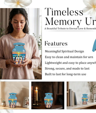 , Penguin Beach Sunset Memorial Urn, Ocean-Themed Urn for Human Ashes