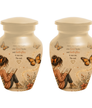 Butterfly Memorial Urn for Mom - Book Lover Memorial Keepsake for Women
