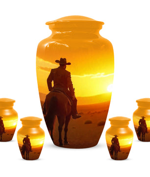 Cowboy Sunset Urn for Adult Ashes | Western Cowboy Cremation Urn for Dad