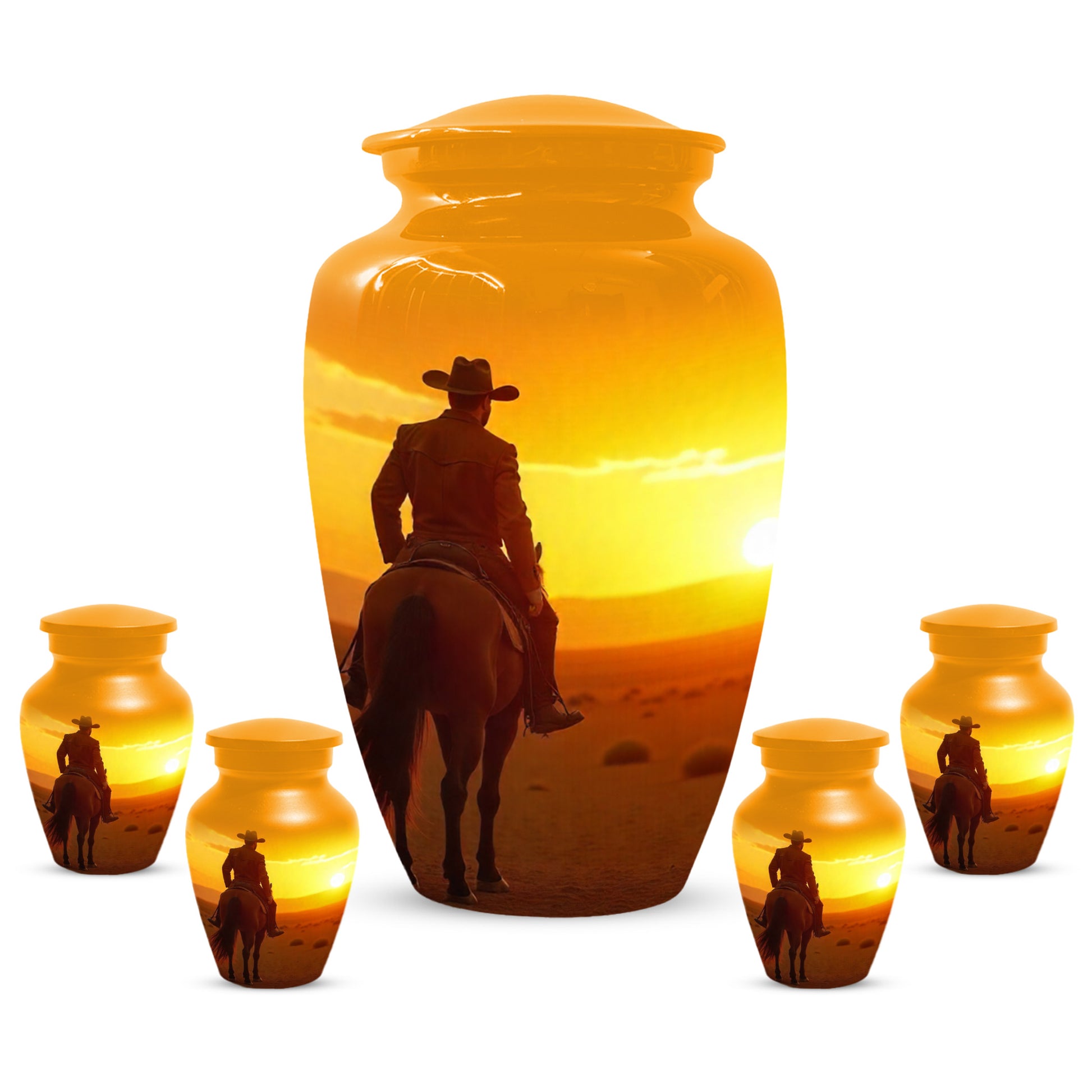 Cowboy Sunset Urn for Adult Ashes | Western Cowboy Cremation Urn for Dad