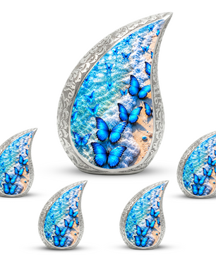 Blue Butterfly Cremation Urn for Adult Ashes, Beach Memorial Urn, Ocean Butterfly Urn for Ashes