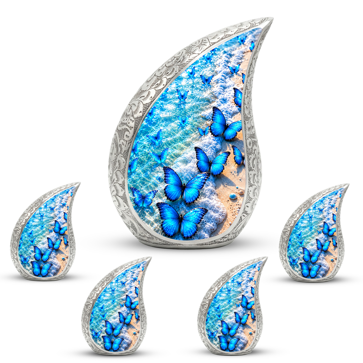 Blue Butterfly Cremation Urn for Mom - Ocean Beach Butterfly Memorial Urn