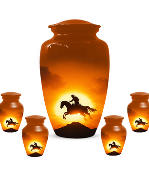 Western Cowboy Cremation Urn for Dad | Horse Memorial Urn for Human Ashes