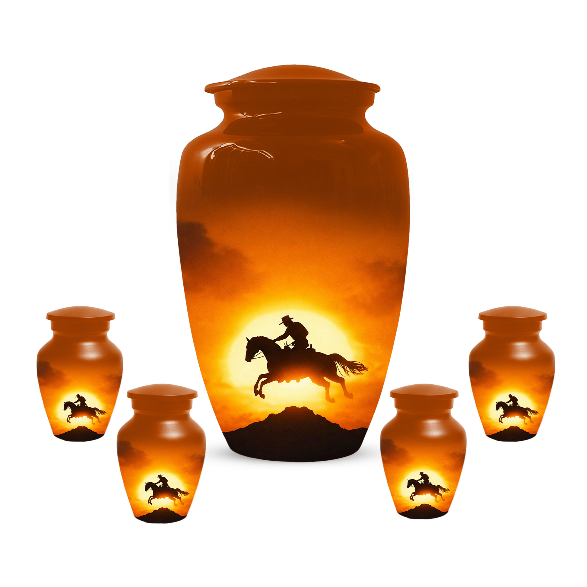 Western Cowboy Cremation Urn for Dad | Horse Memorial Urn for Human Ashes