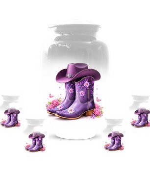Personalized Cowgirl Cremation Urn for Mom | Purple Cowboy Boots Memorial Urn for Human Ashes